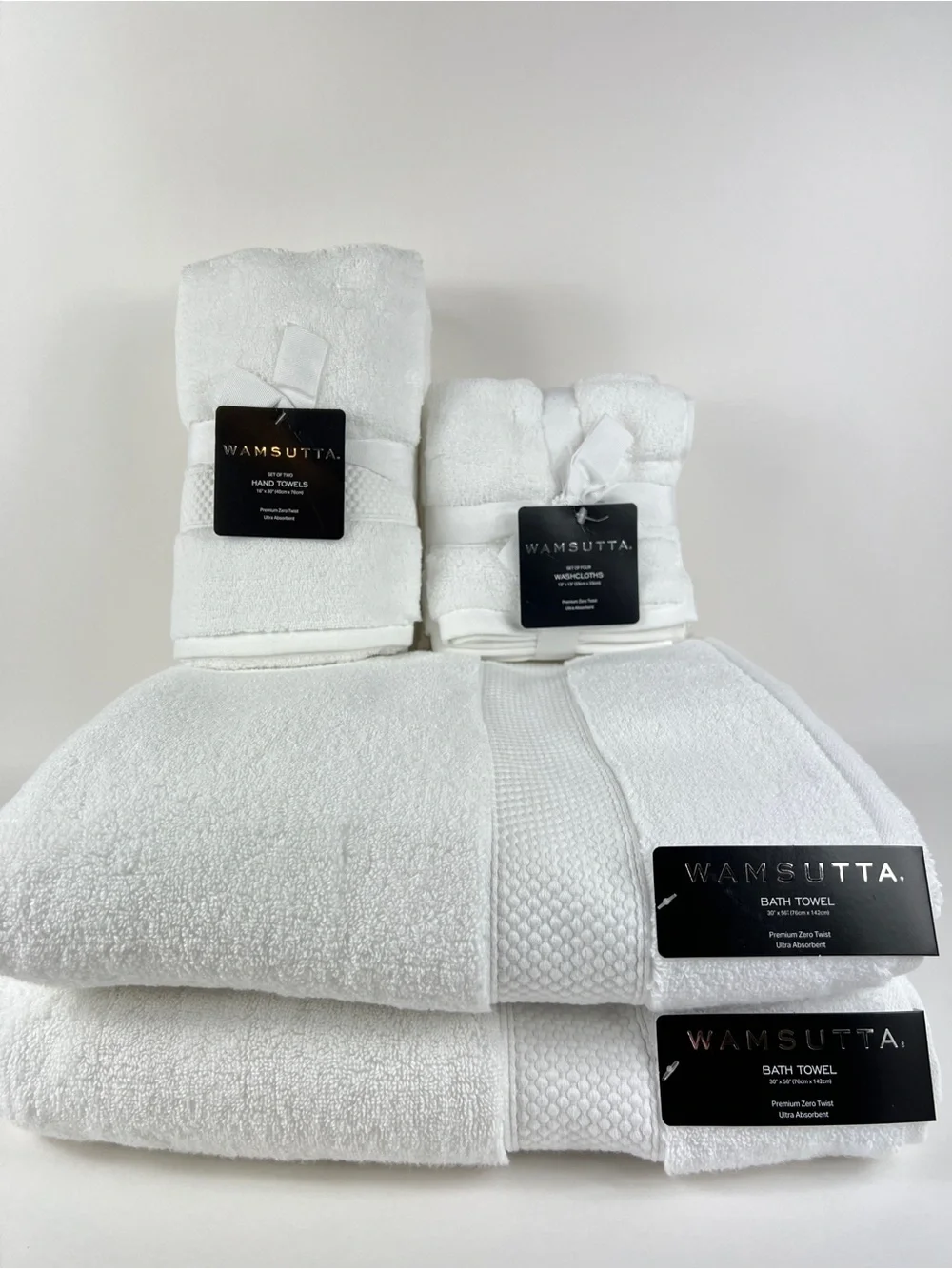 Wamsutta Bath Towel Set White Plush Cotton Absorbent Premium Zero Twist 8 Pc NEW